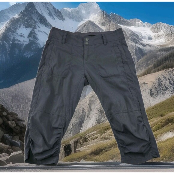 Prana Shorts Sz. 2 Womens Gray Bermuda Drawstring Hiking Walking Pockets Casual - Picture 1 of 6